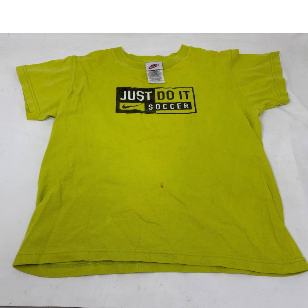 Nike Just Do It Soccer Graphic T-Shirt Lime Green Youth Size 7 NK047C/BN212 Y2K